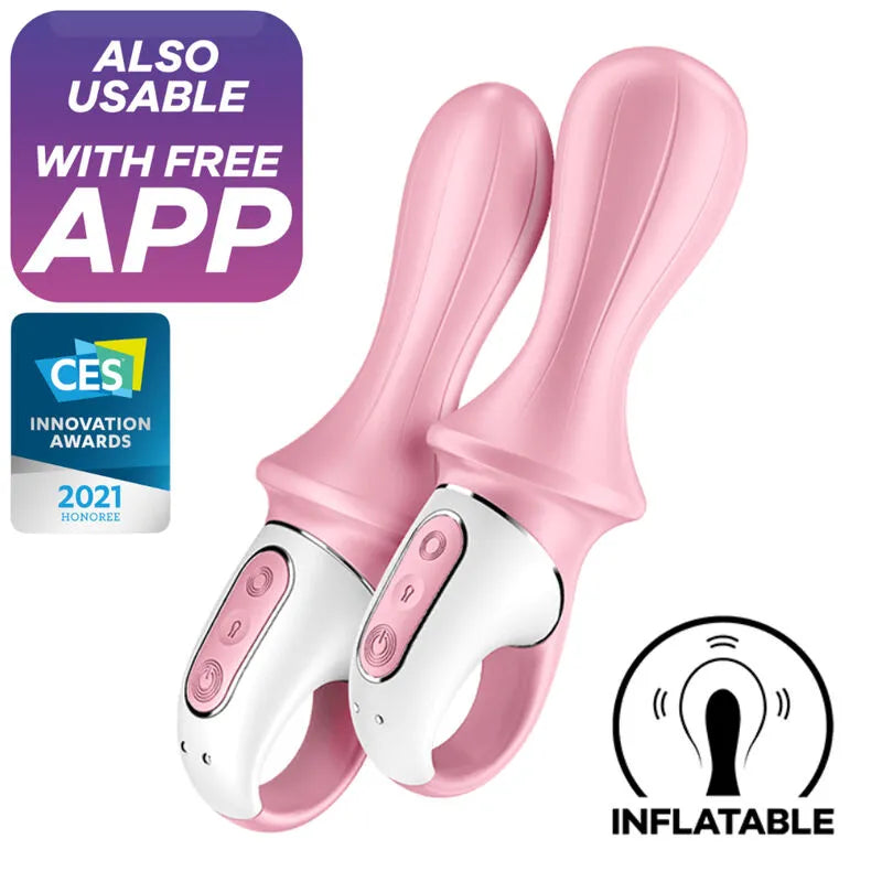 Vibrateur anal gonflable Satisfyer Air Pump Booty 5+ silicone rose application i OS Android stimulation personnalisée confortable durable
