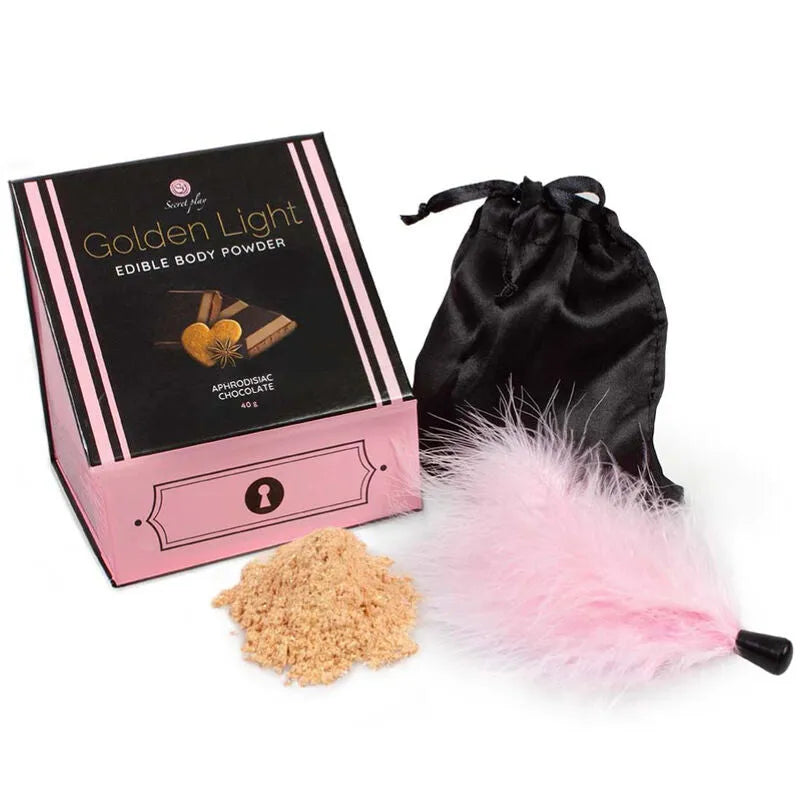 Secretplay Golden Light Kit Poudre Comestible Aphrodisiaque Chocolat Plume Élégante Sexe Érotique Sensualité Intimité Couple