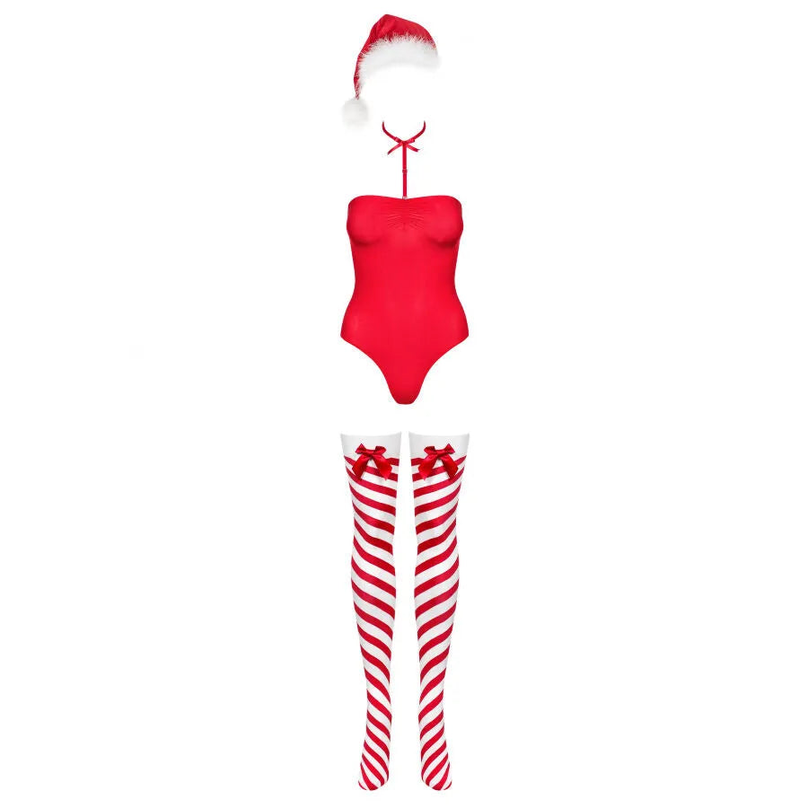 teddy peluche rouge festif sexy sensuel moulant extensible polyamide élasthanne bande silicone maintien collier fermoir bonnet noël bas assortis petite