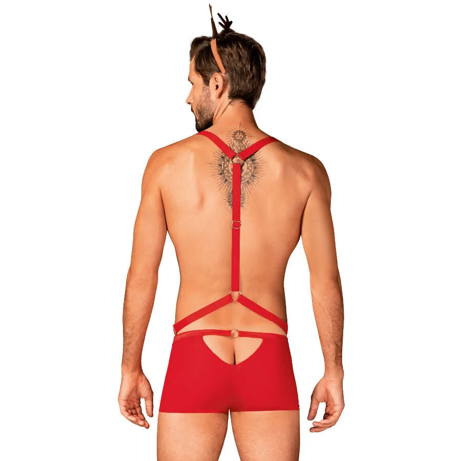Ensemble lingerie rouge harnais réglable, oreilles de renne, culotte maille élastique, séduisant et confortable.