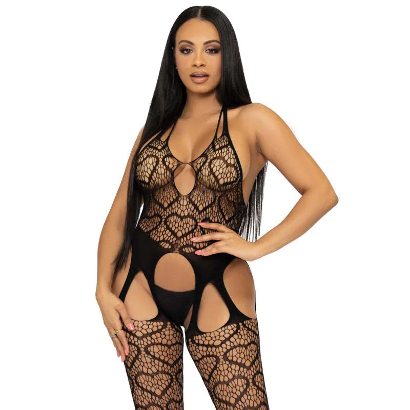 body portejarretelles résille noire sans couture dos nu sexy élégante sensuelle confortable extensible durable audacieuse nylon élasthanne tailleunique soirée romantique