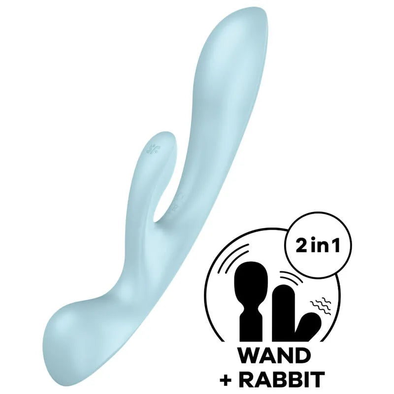 Vibromasseur Satisfyer Triple Oh Bleu Stimulation Clitoridienne G-Spot Multi-Vitesses Silicone Confort Femme Couple