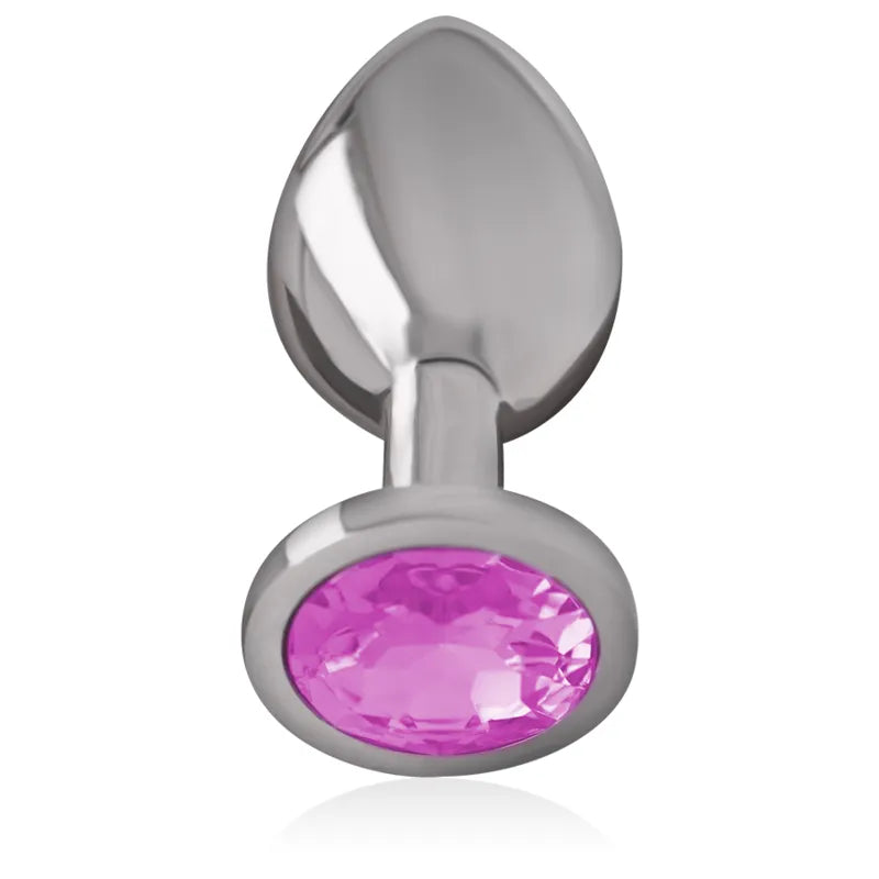 Plug anal métal aluminium cristal rose taille S design conique sécurité base évasée