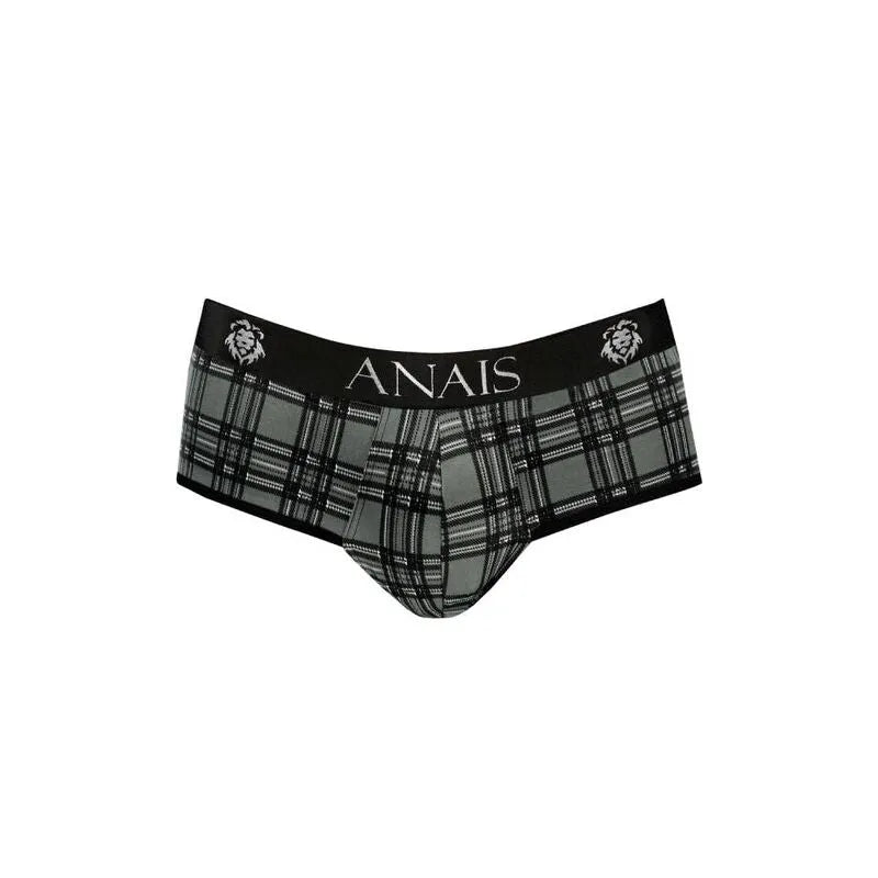 Slip bikini homme à carreaux noirs, gris, blancs, coupe audacieuse, fesses ouvertes, microfibre douce, Anais Men.