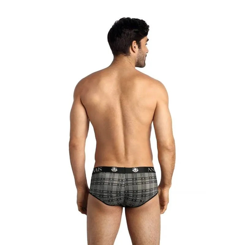 Slip homme Anais à carreaux noirs, gris et blancs, coupe sportive, microfibre douce, ajustement parfait.