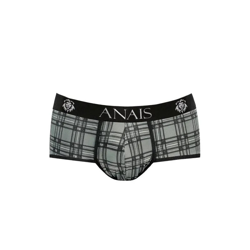 Slip homme Anais Men à carreaux noirs, gris et blancs, coupe sportive, microfibre douce, élastique noir marqué.