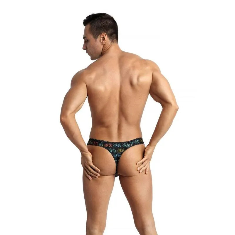 String homme Benito en polyamide noir, confortable et élastique, tailles S à 3XL, séduction élégante par Anais.