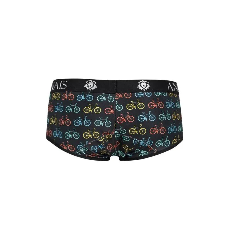 Slip homme ANAIS MEN - SLIP BENITO, motif vélos colorés, coupe sportive, ceinture noire avec logo, ajustement parfait.