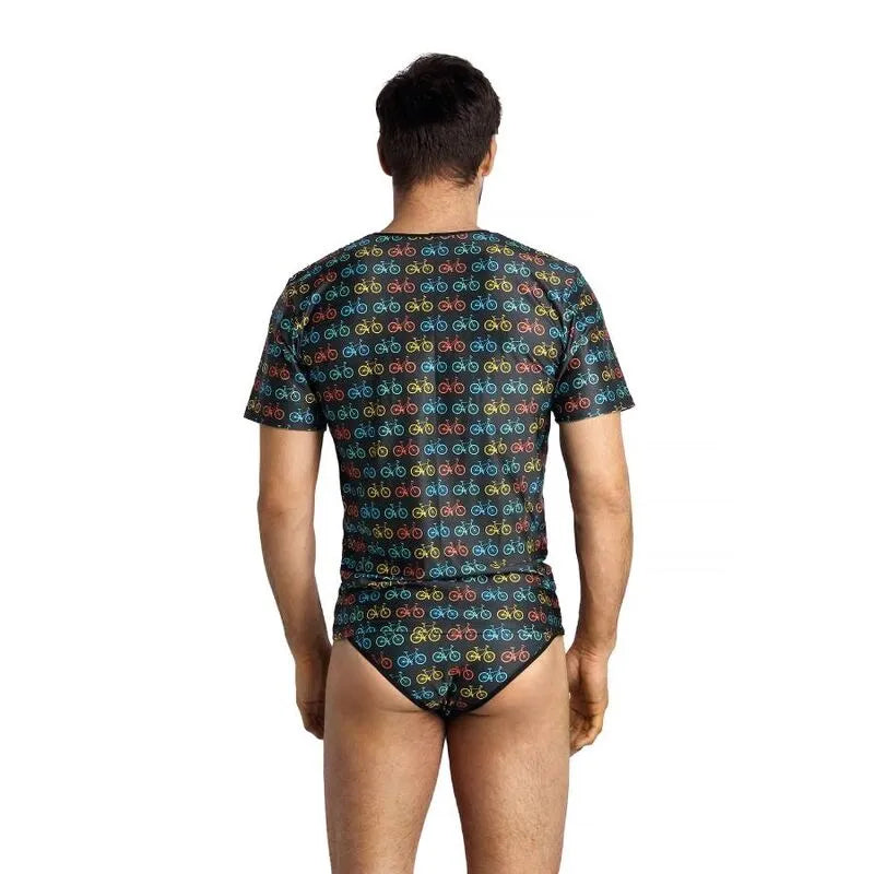 T-shirt ajusté ANAIS MEN Benito, motif vélos colorés, 94% polyamide, 6% élasthanne, vue de dos.