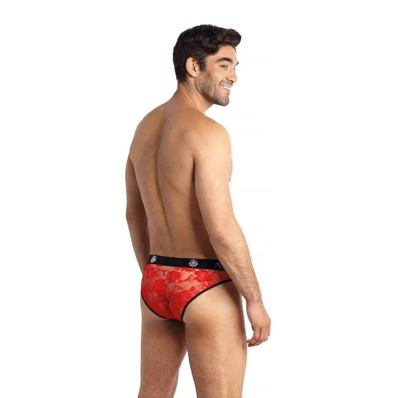 Slip homme sexy en dentelle rouge à imprimé fleuri, confortable, taille élastique, polyester et lycra, Anais Apparel.