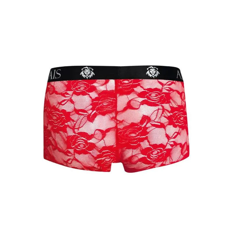 Boxer homme dentelle rouge imprimé fleuri, coupe sportive, jambes longues, confort optimal, Anais Apparel.