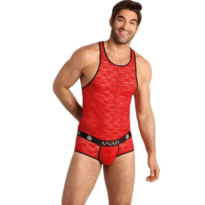 anais men brave top dentelle rouge sans manches style classique ajusté