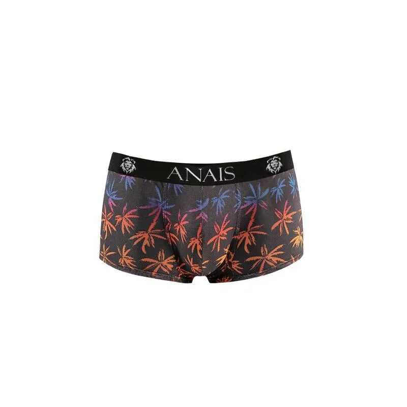 Boxer homme noir imprimé palmiers colorés, ajustement parfait, confort sportif, confection européenne, ANAIS MEN.