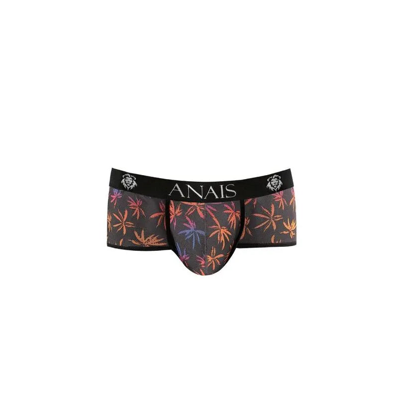 Boxer homme sport noir tulle imprimé palmiers colorés, ajustement parfait, élégant et confortable.