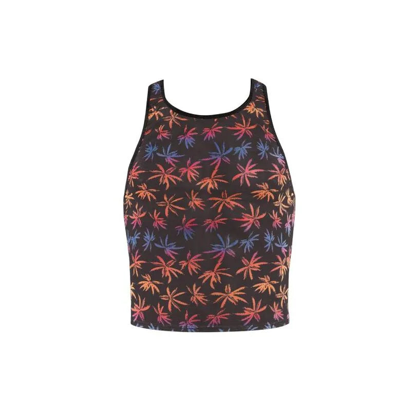 Débardeur ajusté noir sans manches, imprimé palmier multicolore, style lingerie Anais Men Chill Top.