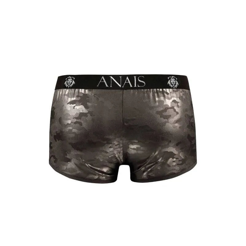 Boxer homme imprimé militaire, microfibre, jambes longues, coupe sportive, ceinture noire, confort et style moderne.