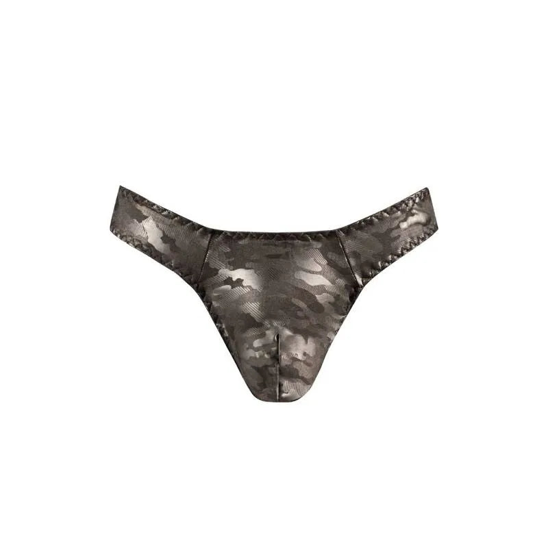 String homme électro camouflage, microfibre douce, élastique délicat, confort optimal, séduction élégante.