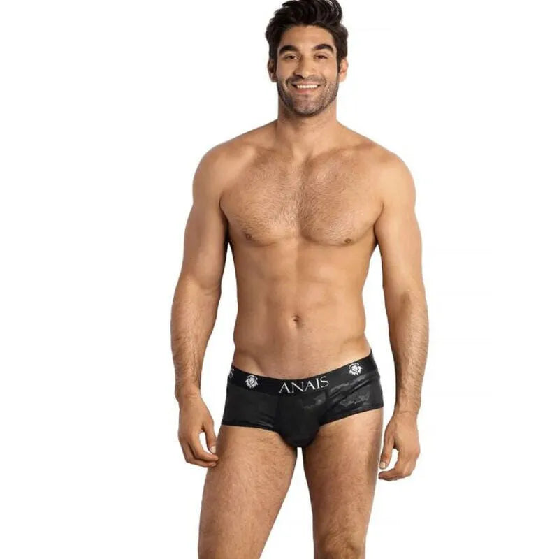 Culotte homme Anais Men noire, microfibre imprimé militaire, coupe sportive, ajustement parfait, taille élastique.