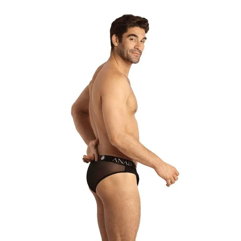 Slip homme noir en tulle avec bande élastique, coupe ajustée, Anais Eros, confort et style élégant.