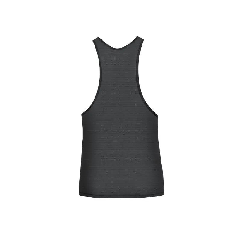 Débardeur homme noir en tulle, sans manches, ajustement parfait, style élégant et sophistiqué pour occasions spéciales.