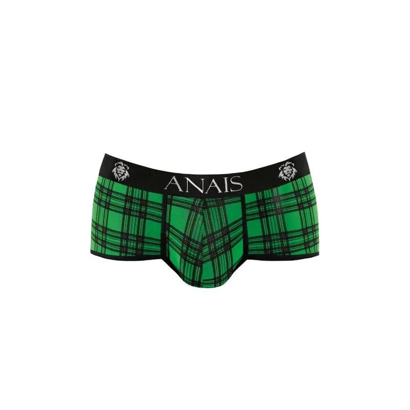 Boxer homme à carreaux verts et noirs, bande élastique noire avec logo Anais, coupe ajustée et confortable.