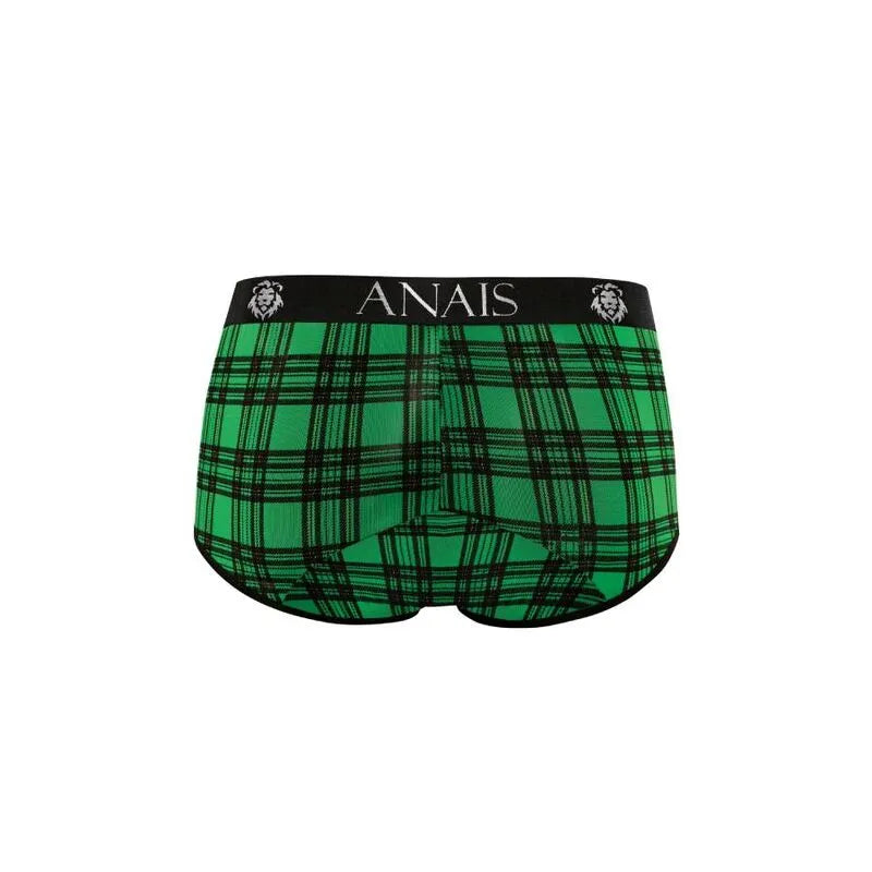 Boxer homme à carreaux verts et noirs, taille élastique noire avec logo Anais, confort et style moderne.