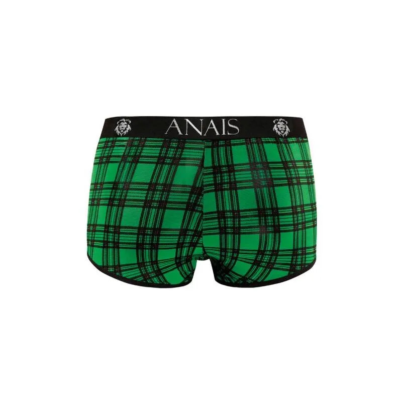 Boxer homme à carreaux verts et noirs, bande élastique noire, confort optimal, Anais Apparel, lycra doux.