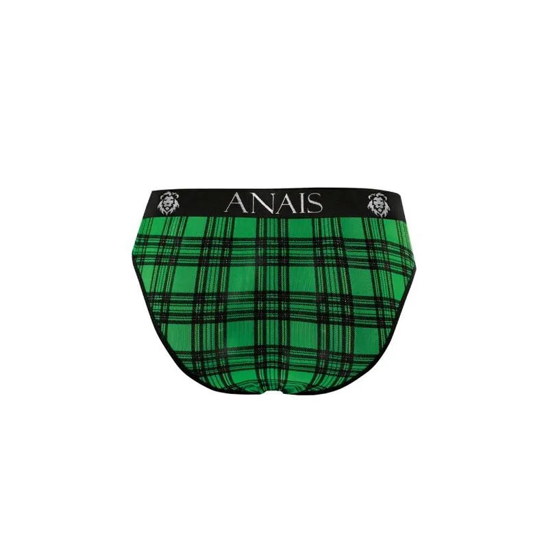 Slip homme sexy à carreaux verts et noirs, bande élastique noire avec logo Anais, confort optimal et coupe parfaite.