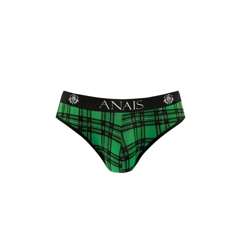 Slip homme sexy à carreaux verts et noirs, bande élastique noire, confort optimal, Anais Apparel, haute qualité.