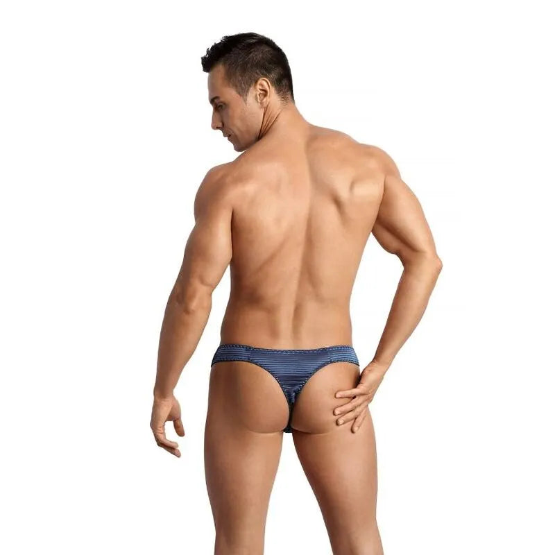 String homme noir à rayures bleu marine, design élégant et confortable, parfait pour un style séduisant et raffiné.