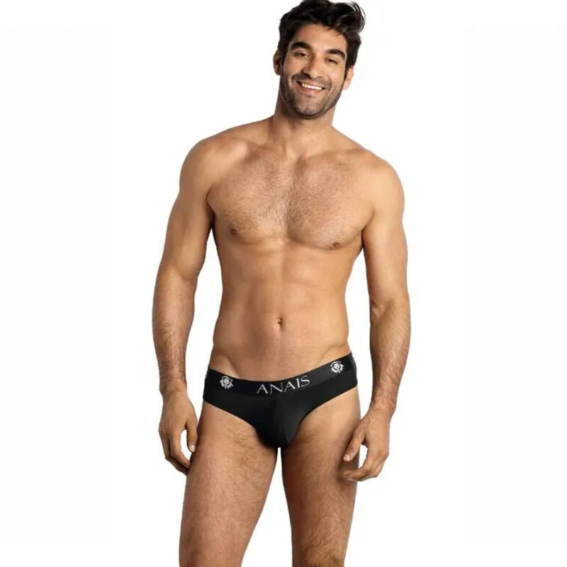 Slip homme noir en microfibre douce, coupe ajustée, bande élastique à la taille, Anais Men, confort et style.