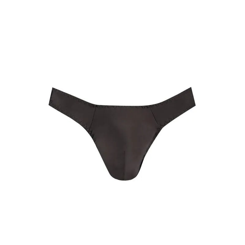 String homme Anais Men en microfibre noire, coupe ajustée, élastique délicat, confort optimal, séduction élégante.
