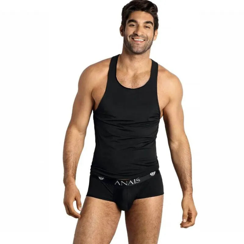 Débardeur homme sans manches noir en microfibre douce, ajustement parfait, style classique, Anais Apparel.