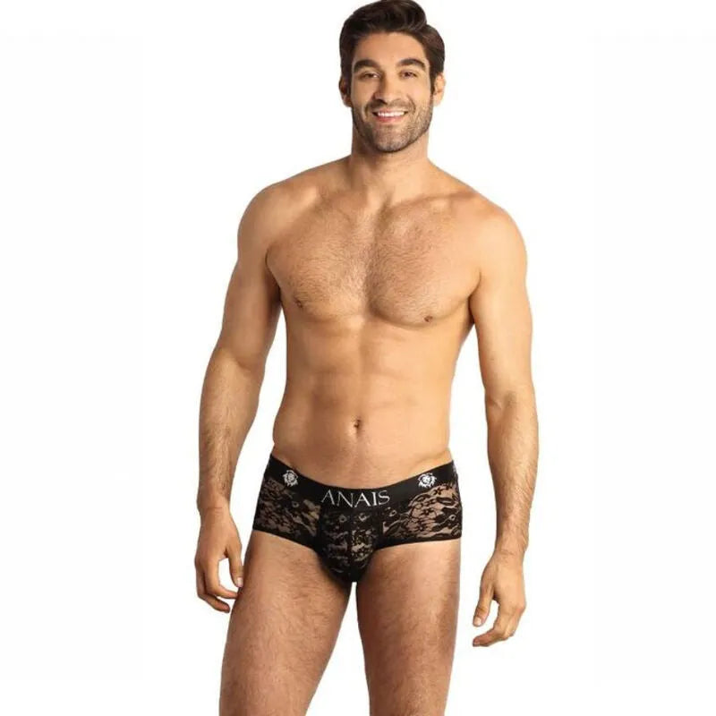 Slip homme noir en dentelle florale, coupe sportive, ajustement parfait, Anais Men Romance, lingerie sexy.