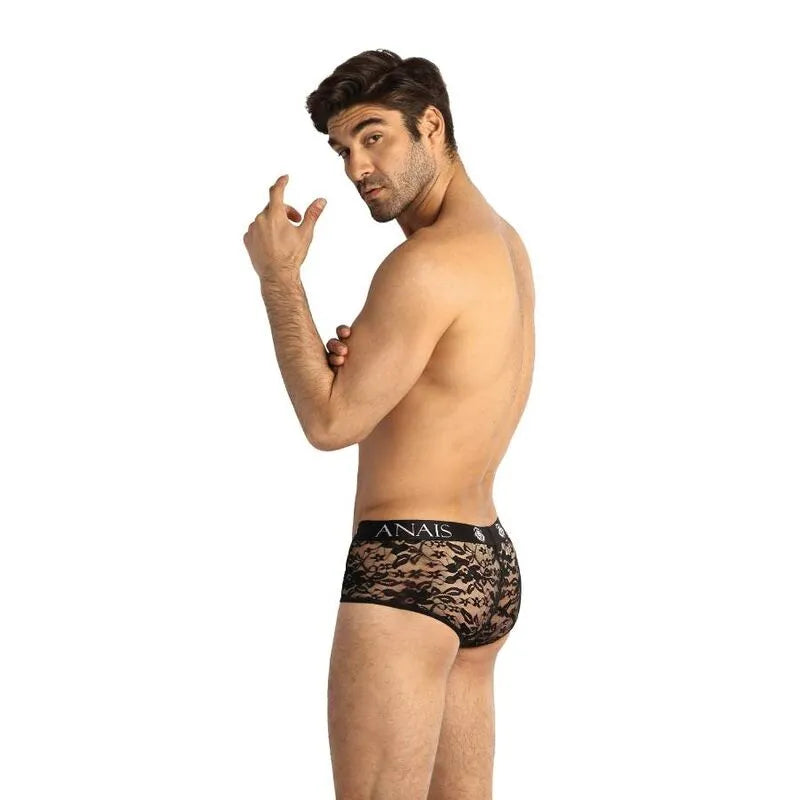 Slip homme noir en dentelle florale, coupe sportive, ajustement parfait, Anais Men Romance, élégant et séduisant.