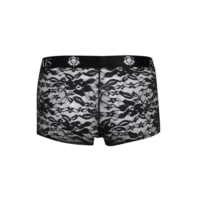 Boxer homme dentelle noire imprimé fleuri, coupe sportive, élégant et confortable, jambes longues, style européen.