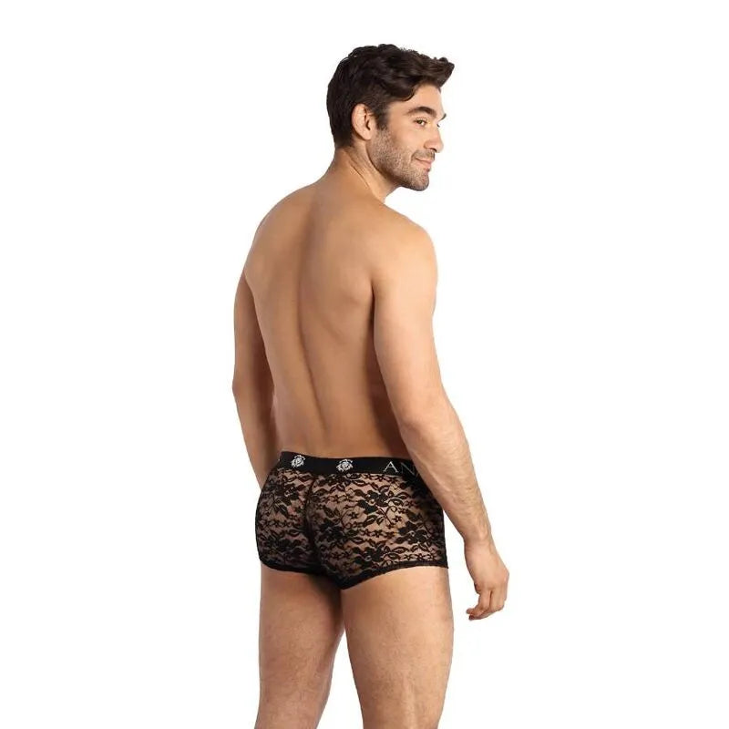 Boxer homme dentelle noire imprimé fleuri, coupe sportive, élégant et confortable, jambes longues, style européen.