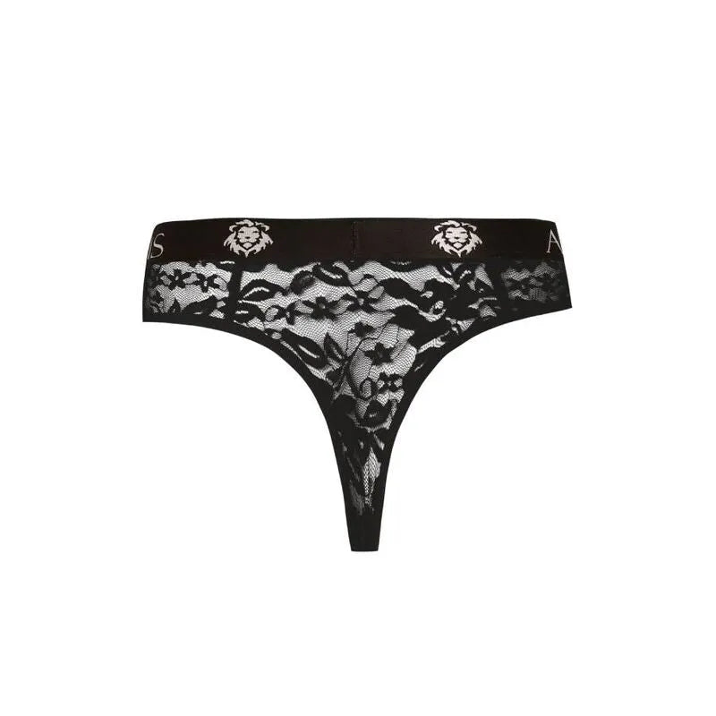 String homme en dentelle noire élégante, motif floral, élastique confortable, séduction et confort pour toutes occasions.