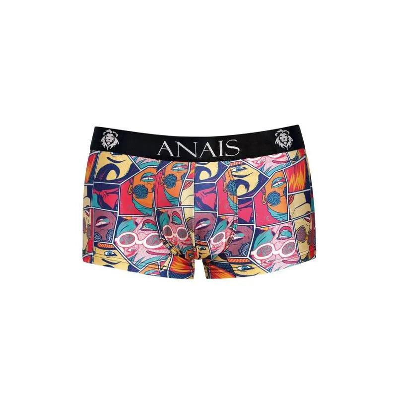 Boxer homme modal doux imprimé bande dessinée colorée, coupe sportive, ceinture noire ANAIS, confort et style.