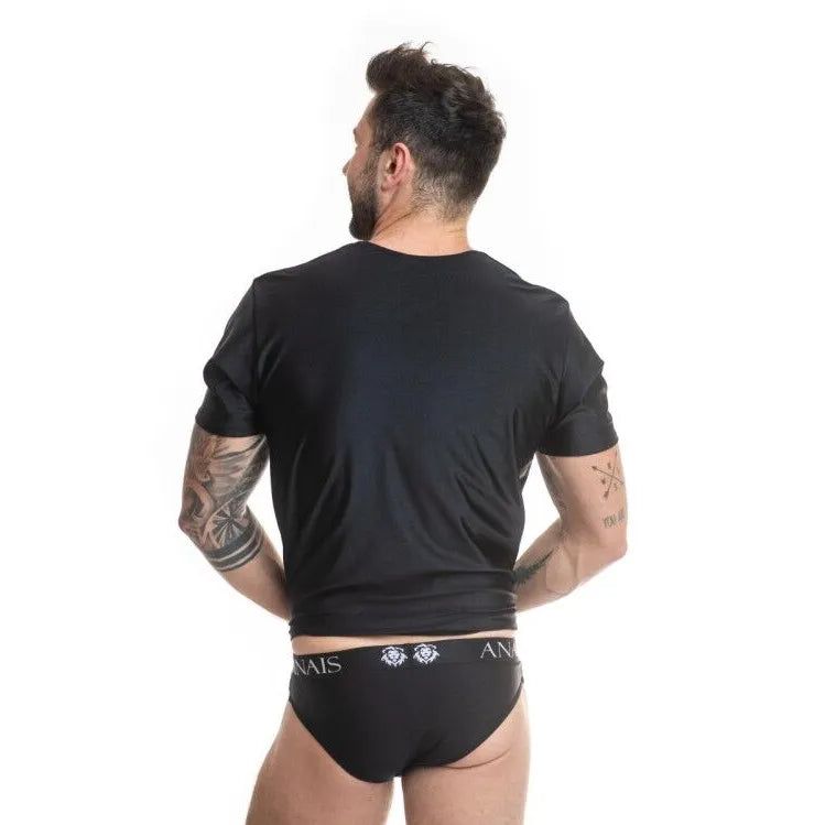 T-shirt noir ajusté pour homme en microfibre douce, design moderne et élégant, Anais Apparel.