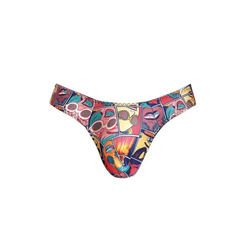 String homme coloré avec motifs de bandes dessinées, élastique délicat, confort optimal, Anais Apparel.