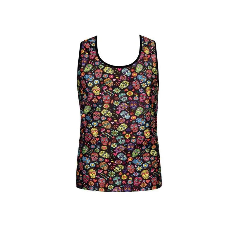 Débardeur homme Anais sans manches, motifs colorés, ajustement parfait, polyamide élasthanne, sexy et élégant.