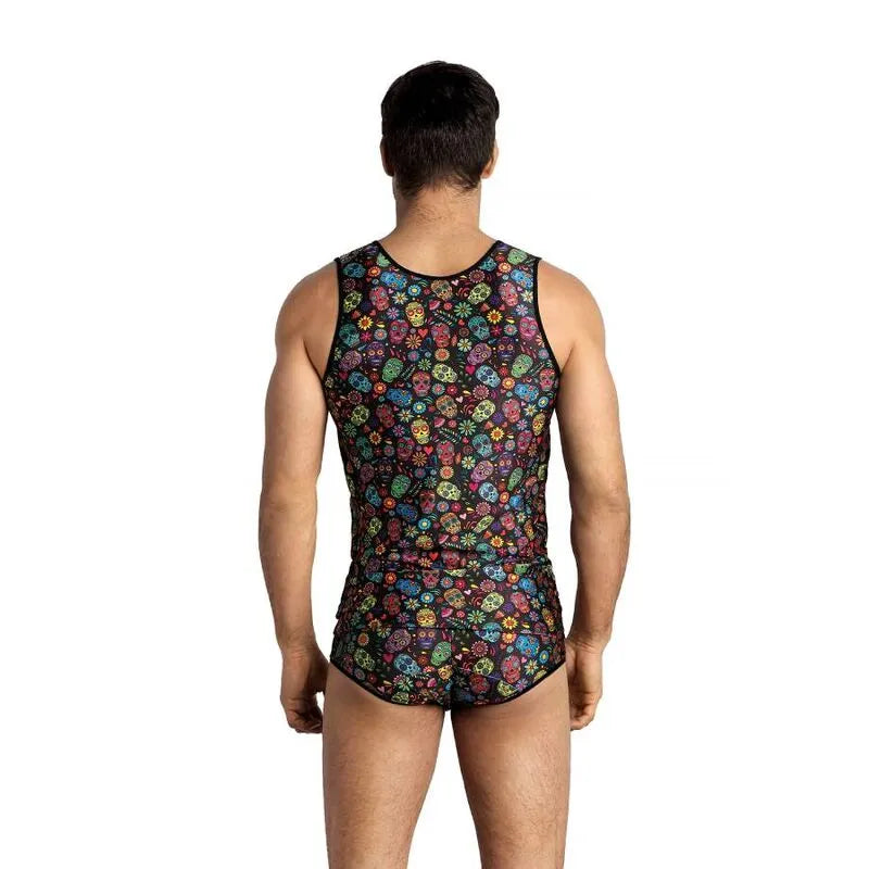Débardeur homme Anais sans manches, ajusté, motif floral coloré, tissu polyamide élasthanne, élégant et respirant.
