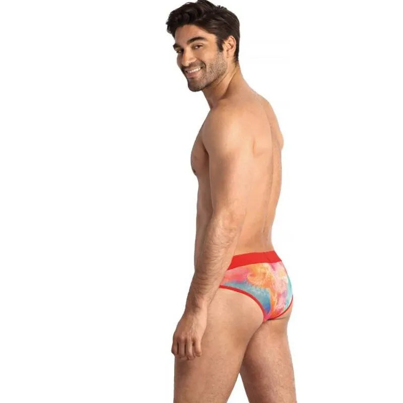 Slip homme Anais Men Falcon, imprimé bananes, lycra doux, taille élastique rouge, coupe sexy et confortable.