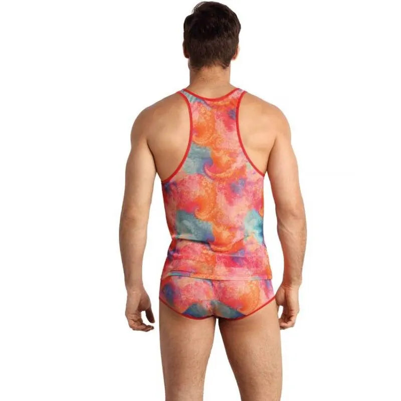 Débardeur homme coloré avec imprimé bananes, bande élastique confortable, matière lycra douce, Anais Men Falcon Top.
