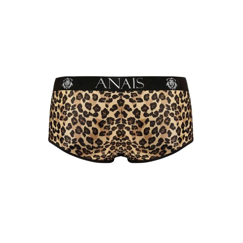 Slip homme imprimé léopard, microfibre douce, taille élastique noire avec logo ANAIS, design audacieux et confortable.