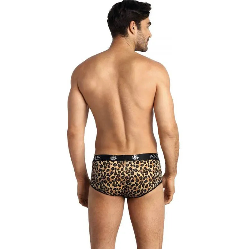 Culotte homme imprimé animal léopard, microfibre, taille élastique noire, coupe ajustée, design séduisant et confortable.