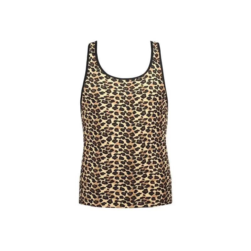 Débardeur homme imprimé animal léopard, microfibre douce, bande élastique noire, Anais Apparel, confort et style.