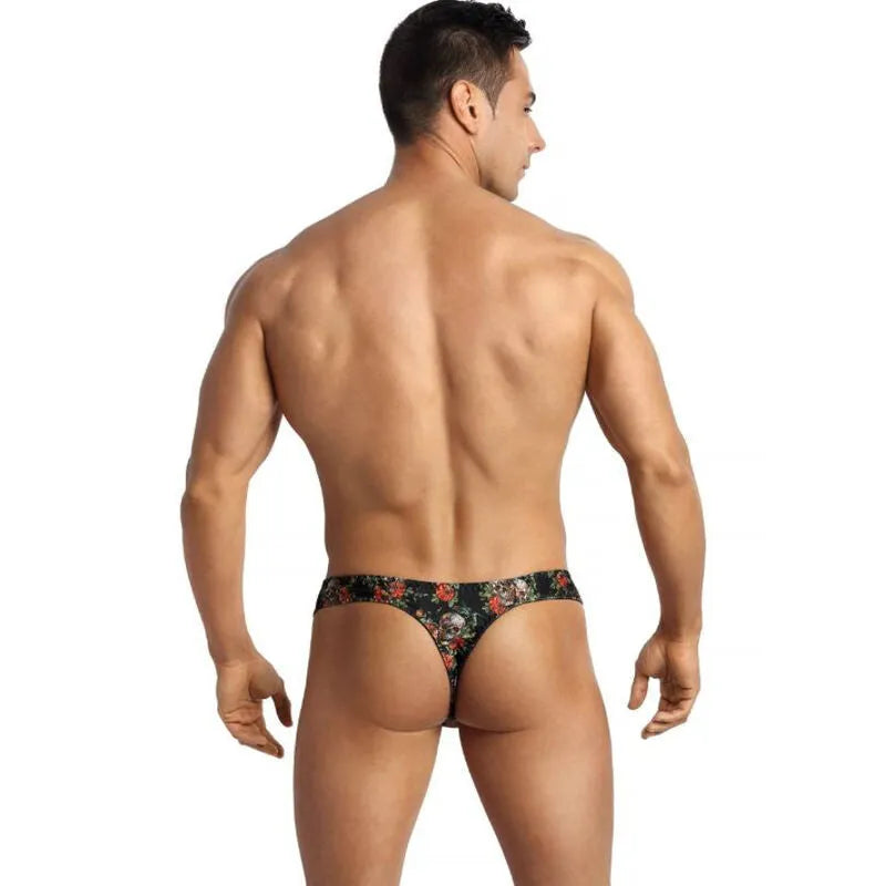 String homme clair avec imprimé roses et têtes de mort, élastique délicat, confort optimal, Anais Apparel.