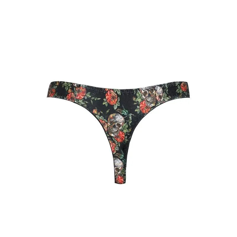 String homme noir avec imprimé roses et têtes de mort, élastique délicat, confort optimal, Anais Apparel.